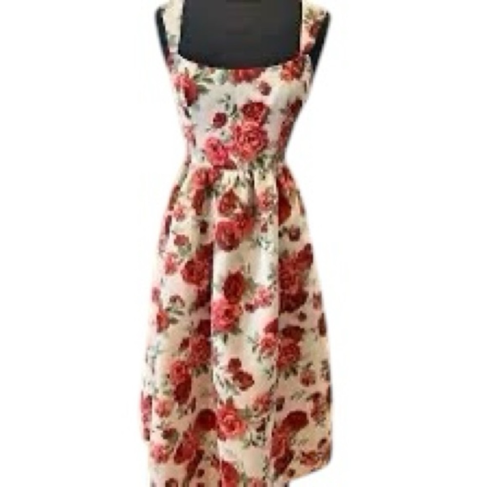 NWT Sachin + Babi Blaine Taffeta Square Neck Midi Dress Babydoll Rose Print 8